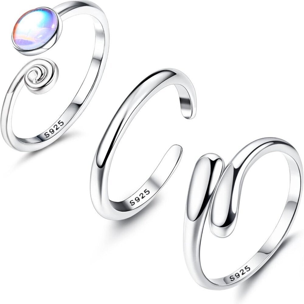 Sterling Silver Toe Rings Set Adjustable Summer Barefoot Jewelry Women